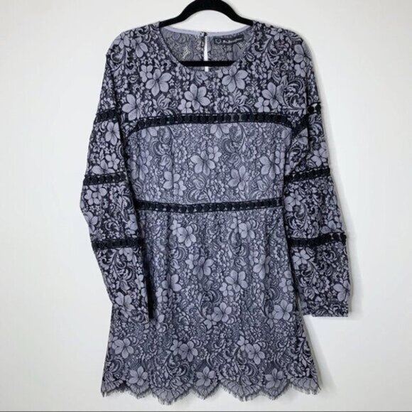 Revolve For Love & Lemons Theodora Bell Sleeve Mini Dress Lace Purple Small - Picture 2 of 16